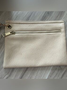 Cream Leatherette Wristlet Clutch with Gold Hardware